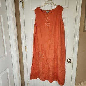 Bridgewater Studio VTG 100%‎ Linen 2pc. Dress Outfit Spring Orange Size 22WP